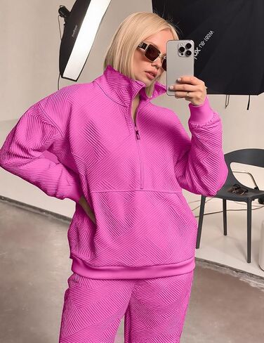 مجموعة Bealin مكونة من قطعتين للنساء بدلة رياضية بأكمام طويلة وقمصان رياضية بنصف سحاب وسراويل رياضية متطابقة in Kuwait