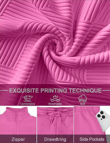 مجموعة Bealin مكونة من قطعتين للنساء بدلة رياضية بأكمام طويلة وقمصان رياضية بنصف سحاب وسراويل رياضية متطابقة in Kuwait