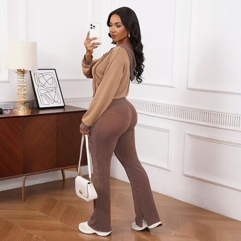 Womens 2 Piece Sweatsuits Long Sleeve Zip Up Hooded Striped Legging Pants Set Tracksuit Jogger Outfits in Saudi Arabia
