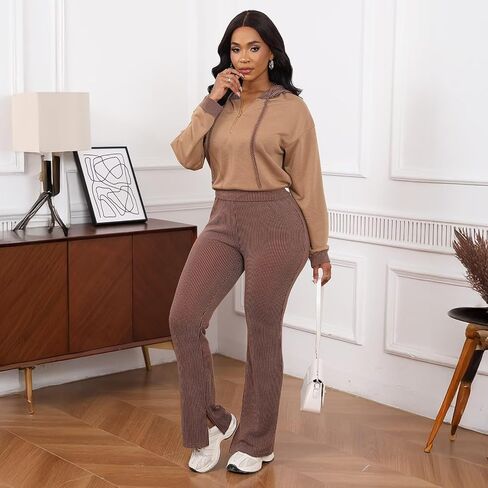 Womens 2 Piece Sweatsuits Long Sleeve Zip Up Hooded Striped Legging Pants Set Tracksuit Jogger Outfits in Saudi Arabia