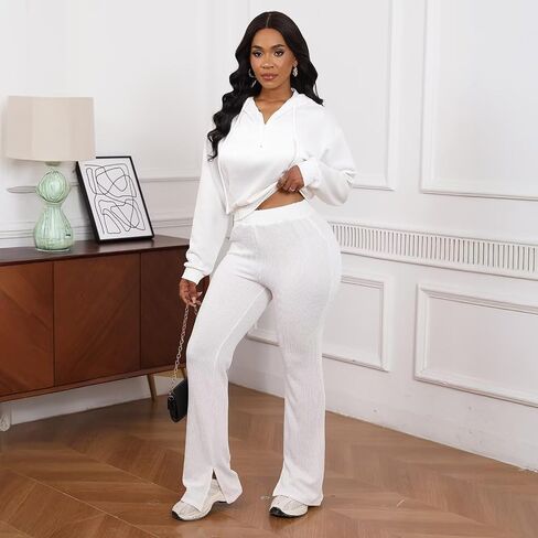 Womens 2 Piece Sweatsuits Long Sleeve Zip Up Hooded Striped Legging Pants Set Tracksuit Jogger Outfits in Saudi Arabia