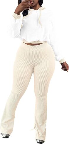 Womens 2 Piece Sweatsuits Long Sleeve Zip Up Hooded Striped Legging Pants Set Tracksuit Jogger Outfits in Saudi Arabia