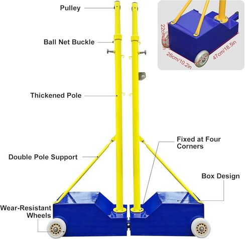 عمود الكرة الطائرة مع شبكة - إطار كرة الريشة محمول للاستخدام الخارجي والداخلي مع قاعدة ثابتة، مثالي للعب الترفيهي in Kuwait
