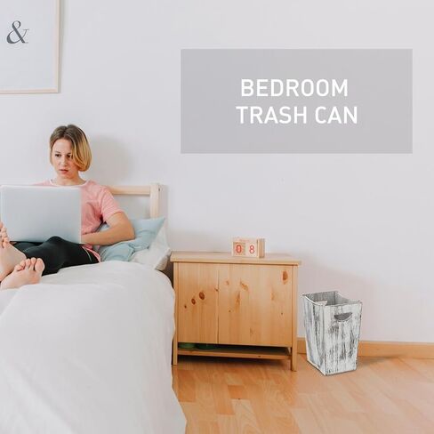 2 Pack Trash Can Wood Waste Basket Wooden Garbage Bins Decorative Farmhouse Trash Can for Bathroom Bedroom Office Desk Living Room (Rustic White) in Saudi Arabia