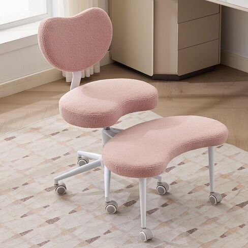 Ergonomic Kneeling Chair with Backrest, Pink Plush Fabric, Rolling Wheels, Adjustable Height, Office Posture Stool,Cross Legged Home Desk Office Chairs for Meditation,Yoga in Saudi Arabia