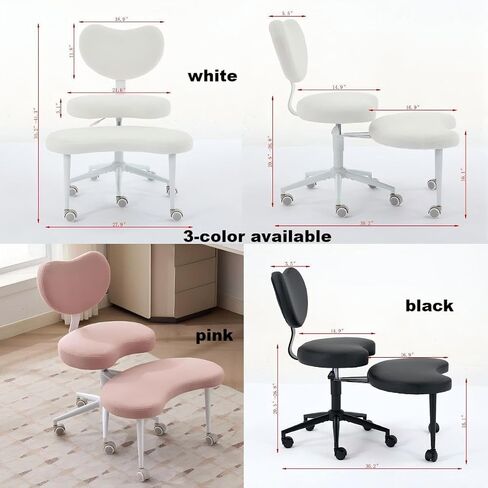 Ergonomic Kneeling Chair with Backrest, Pink Plush Fabric, Rolling Wheels, Adjustable Height, Office Posture Stool,Cross Legged Home Desk Office Chairs for Meditation,Yoga in Saudi Arabia