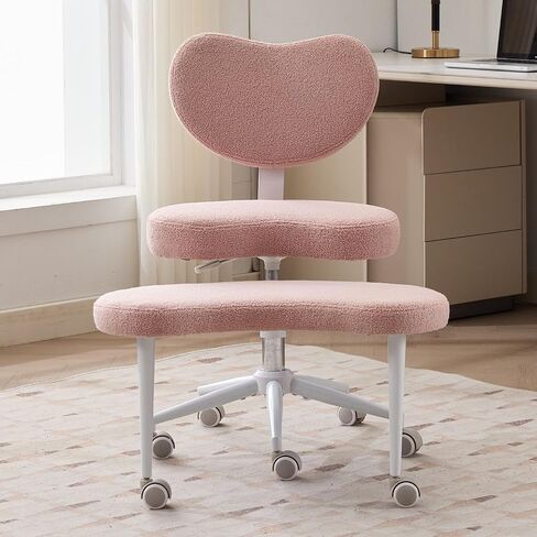 Ergonomic Kneeling Chair with Backrest, Pink Plush Fabric, Rolling Wheels, Adjustable Height, Office Posture Stool,Cross Legged Home Desk Office Chairs for Meditation,Yoga in Saudi Arabia