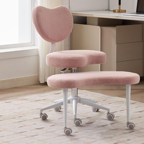 Ergonomic Kneeling Chair with Backrest, Pink Plush Fabric, Rolling Wheels, Adjustable Height, Office Posture Stool,Cross Legged Home Desk Office Chairs for Meditation,Yoga in Saudi Arabia