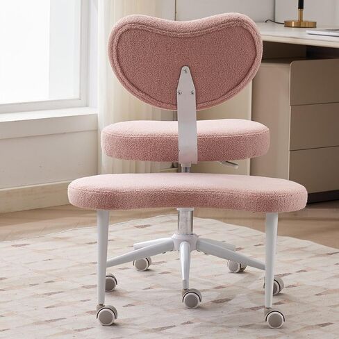 Ergonomic Kneeling Chair with Backrest, Pink Plush Fabric, Rolling Wheels, Adjustable Height, Office Posture Stool,Cross Legged Home Desk Office Chairs for Meditation,Yoga in Saudi Arabia