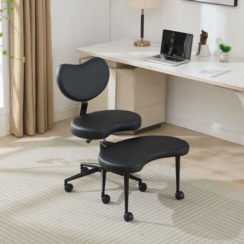 Ergonomic Kneeling Chair with Backrest, Pink Plush Fabric, Rolling Wheels, Adjustable Height, Office Posture Stool,Cross Legged Home Desk Office Chairs for Meditation,Yoga in Saudi Arabia