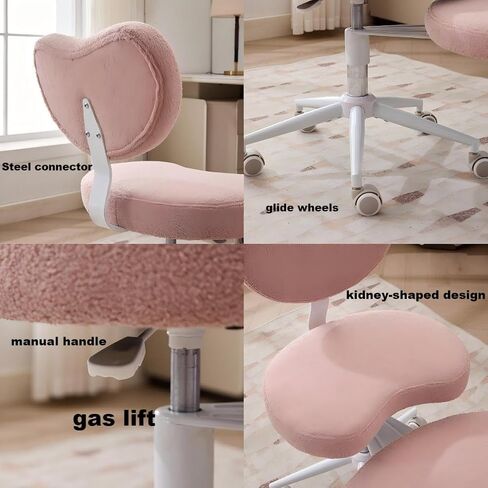 Ergonomic Kneeling Chair with Backrest, Pink Plush Fabric, Rolling Wheels, Adjustable Height, Office Posture Stool,Cross Legged Home Desk Office Chairs for Meditation,Yoga in Saudi Arabia