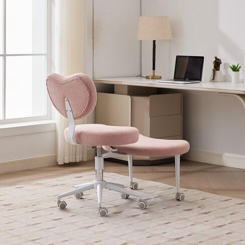 Ergonomic Kneeling Chair with Backrest, Pink Plush Fabric, Rolling Wheels, Adjustable Height, Office Posture Stool,Cross Legged Home Desk Office Chairs for Meditation,Yoga in Saudi Arabia