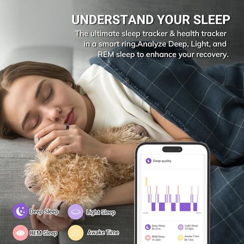 حلقة ذكية من Mworld، متتبع للياقة البدنية والصحة مع تحليل الذكاء الاصطناعي العاطفي، مراقب النوم، تتبع معدل ضربات القلب/SpO2، مقاومة للماء 10ATM للرجال والنساء - مادة السيراميك (أسود، 7) in Kuwait