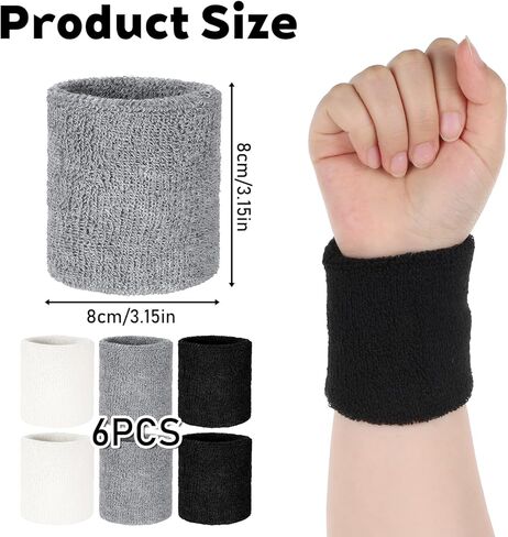 6 PCS Wrist Sweatbands Sports for Men & Women, Breathable Absorbent Wristbands for Tennis, Athletic Sweat Band Soft for Working Out Basketball Running Gym in Kuwait