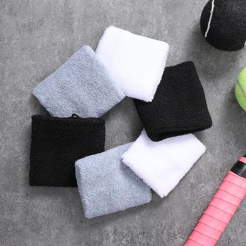 6 PCS Wrist Sweatbands Sports for Men & Women, Breathable Absorbent Wristbands for Tennis, Athletic Sweat Band Soft for Working Out Basketball Running Gym in Kuwait