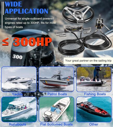 300HP Boat Outboard Hydraulic Steering System Kit with Durable Aluminum Alloy Steering Wheel, Hydraulic Steering Cylinder, Helm Pump, Tubing & Rubber Hose Fits for Most Single-Outboard Powered Boats in Saudi Arabia