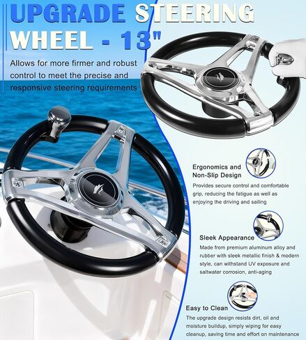 300HP Boat Outboard Hydraulic Steering System Kit with Durable Aluminum Alloy Steering Wheel, Hydraulic Steering Cylinder, Helm Pump, Tubing & Rubber Hose Fits for Most Single-Outboard Powered Boats in Saudi Arabia