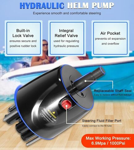 300HP Boat Outboard Hydraulic Steering System Kit with Durable Aluminum Alloy Steering Wheel, Hydraulic Steering Cylinder, Helm Pump, Tubing & Rubber Hose Fits for Most Single-Outboard Powered Boats in Saudi Arabia