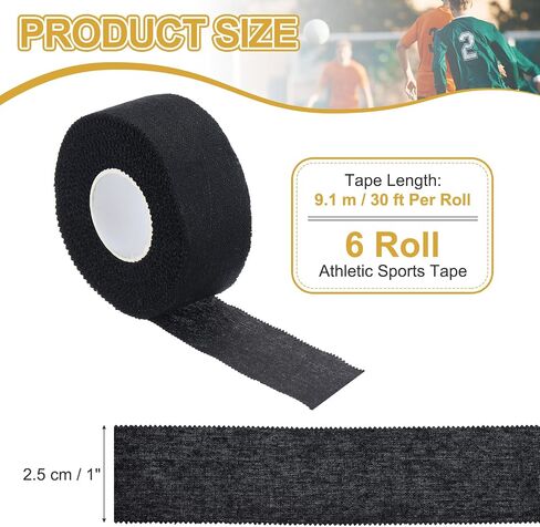 Athletic Sports Tape, Athletic Tape Strong Adhesive Easy Tear with Serrated Edges - Fitting for (Athletes/Sport Trainer/Gymnastics/Boxing) 1 in x 30 Ft, 6 Rolls, White in Saudi Arabia