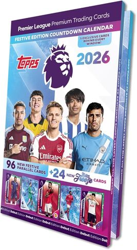Topps Premier League 2026 - Debut Edition - Advent Calendar (96 Festive Parallel cards plus 24 Festive Freeze cards) in Kuwait