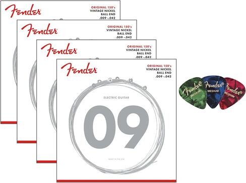 Fender Original 150 Pure Nickel Electric Guitar Strings Wound, Ball End - Light .009-.042 3-Pack Bundle with 3-Pack Picks in Saudi Arabia