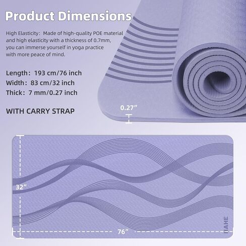 Yoga Mat High Density Exercise Mat, 76"x32"x0.27"Thick Wide & Large Yoga Mat for Women Men, Professional POE Workout Mat for Yoga, Pilates, Fitness & Stretching in Kuwait