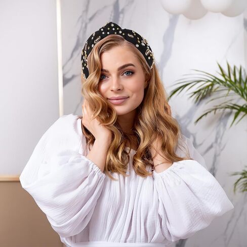 Football Headband for Women, Crystal Knotted Headband with Rugby Pearl Charms Wide Top Knot Headband Rhinestone Jeweled Football Hairband Game Accessories for Fans, Football Lovers(Black) in Saudi Arabia