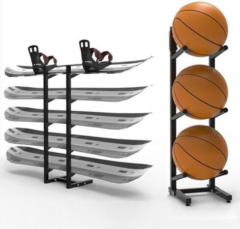 Free Standing Snowboard Rack for Skis, Skateboards & Scooters - Floor-Standing Metal Sports Display Rack, Sample Board Holder, Black, 25x25x102cm in Saudi Arabia
