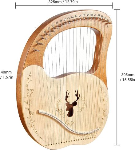 Lyre, Lyre,Cega 21 Metal Strings Lyre Harp Box Lyre Harp Spruce Topboard Mahogany Backboard String Instrument with Tuning Wrench Strings Picks Music Note Sticker in Saudi Arabia
