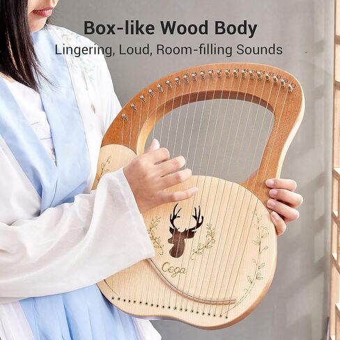 Lyre, Lyre,Cega 21 Metal Strings Lyre Harp Box Lyre Harp Spruce Topboard Mahogany Backboard String Instrument with Tuning Wrench Strings Picks Music Note Sticker in Saudi Arabia