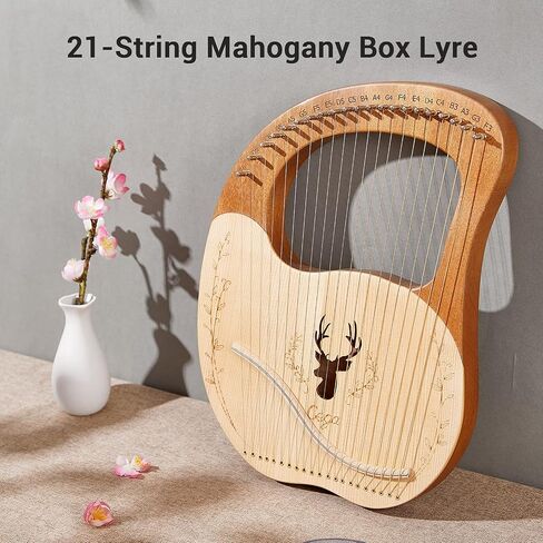 Lyre, Lyre,Cega 21 Metal Strings Lyre Harp Box Lyre Harp Spruce Topboard Mahogany Backboard String Instrument with Tuning Wrench Strings Picks Music Note Sticker in Saudi Arabia