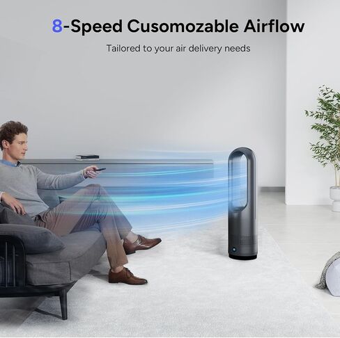 Bladeless Heater Fan,22Inch Heating & Cooling Combo Tower Fan 80° Oscillating, 9H Timer, 8 Speeds, Portable Quiet for Indoor, Bedroom, Home Office Room in Kuwait