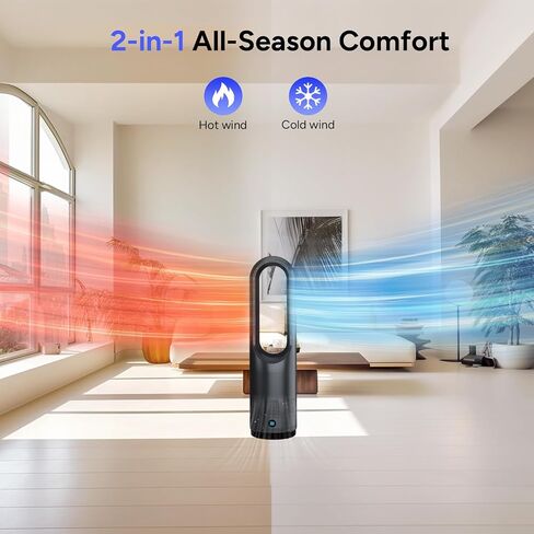 Bladeless Heater Fan,22Inch Heating & Cooling Combo Tower Fan 80° Oscillating, 9H Timer, 8 Speeds, Portable Quiet for Indoor, Bedroom, Home Office Room in Kuwait