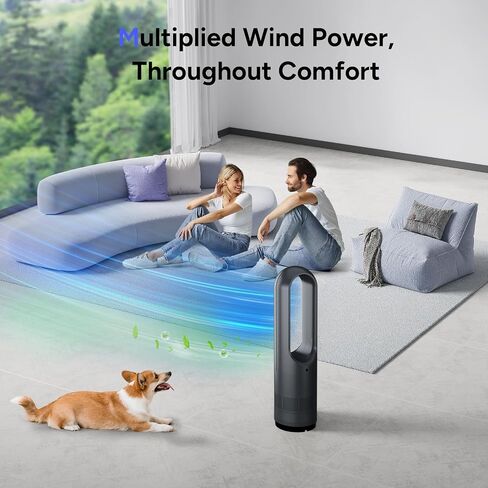 Bladeless Heater Fan,22Inch Heating & Cooling Combo Tower Fan 80° Oscillating, 9H Timer, 8 Speeds, Portable Quiet for Indoor, Bedroom, Home Office Room in Kuwait