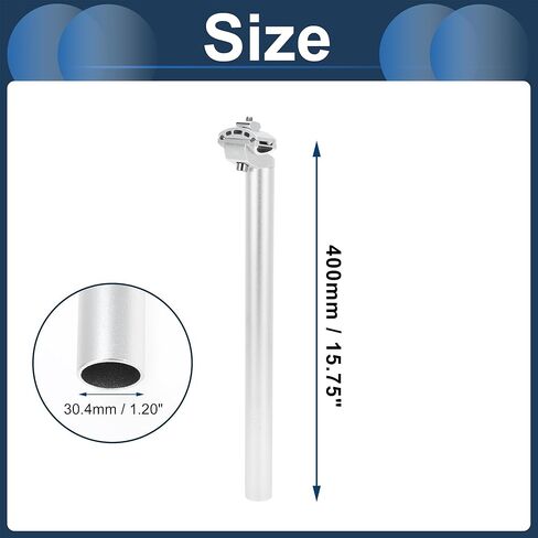 Bike Seat Posts 30.4x400mm Bike Saddle Post Seat Tube Aluminum Alloy Silver Tone Adjustable with Fixing Clip in Saudi Arabia