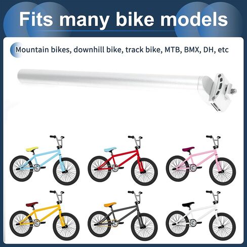 Bike Seat Posts 30.4x400mm Bike Saddle Post Seat Tube Aluminum Alloy Silver Tone Adjustable with Fixing Clip in Saudi Arabia