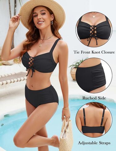 Blooming Jelly Women High Waisted Bikini Sets Tummy Control Swimsuit Two Piece Bathing Suits Tie Front Swimwear in Saudi Arabia