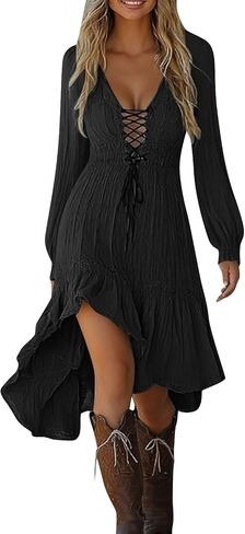 Halloween Dresses for Women Sexy Western Cowgirl Dress Long Sleeve High Low Dresses Vintage Lace Patchwork Dress in Saudi Arabia
