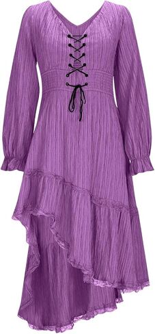 Halloween Dresses for Women Sexy Western Cowgirl Dress Long Sleeve High Low Dresses Vintage Lace Patchwork Dress in Saudi Arabia