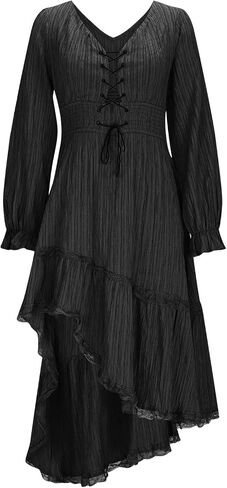 Halloween Dresses for Women Sexy Western Cowgirl Dress Long Sleeve High Low Dresses Vintage Lace Patchwork Dress in Saudi Arabia