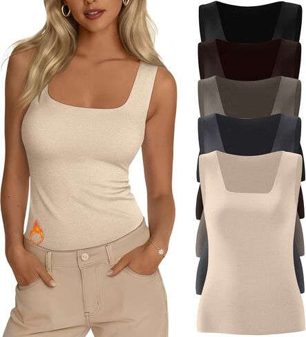 Riyiper 5 Pack Women's Thermal Tank Tops, Seamless Fleece Lined Undershirt, Sleeveless Square Neck Winter Base Layer Vest in Saudi Arabia