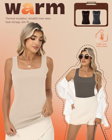 Riyiper 5 Pack Women's Thermal Tank Tops, Seamless Fleece Lined Undershirt, Sleeveless Square Neck Winter Base Layer Vest in Saudi Arabia