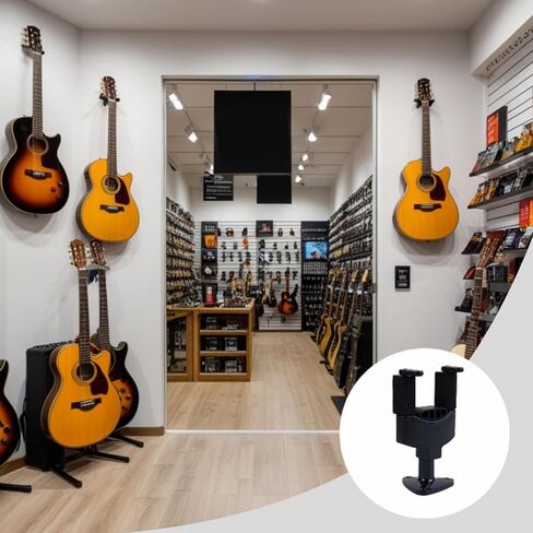 حامل جيتار مثبت على الحائط مع آلية القفل الذاتي، مناسب للجيتار الصوتي والكهربائي والكلاسيكي والقيثارة والباس وعضلات البطن السوداء in Kuwait