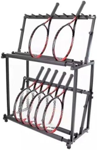 رف تخزين مضارب التنس قابل للتعديل بطبقتين - حامل متعدد الوظائف للتنس وكرة الريشة والكمان والجيتار - سعة كبيرة وتصميم موفر للمساحة in Kuwait