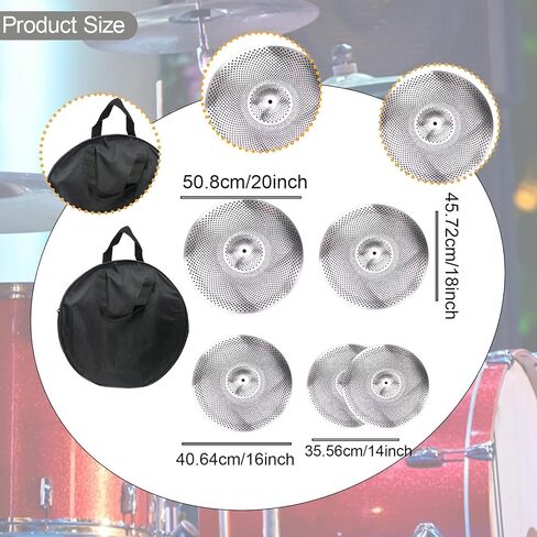 Generic 5 Pieces Low Volume Cymbals Pack 14/16/18/20 inch for Drum Set Alloy Silent with Storage Bag Quiet Cymbals Drummer Practice in Saudi Arabia