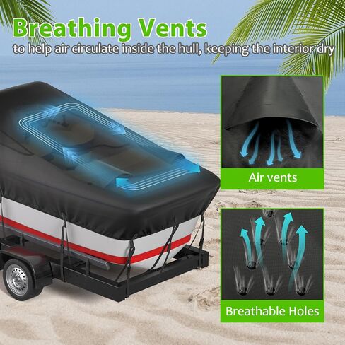 20-22ft Boat Cover, 600D Oxford Anti-UV & Waterproof Boat Cover for V-Hull, Tri-Hull, Runabout, Fishing Boat with 12 Tie-Down Straps, Storage Bag, Black in Saudi Arabia