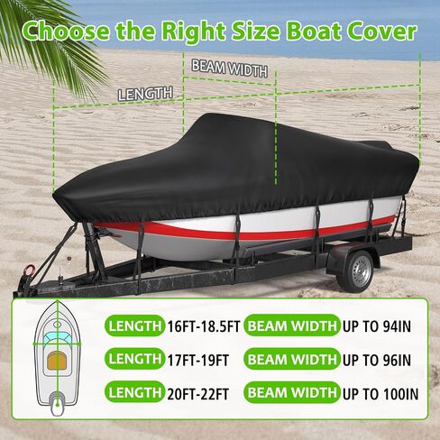 20-22ft Boat Cover, 600D Oxford Anti-UV & Waterproof Boat Cover for V-Hull, Tri-Hull, Runabout, Fishing Boat with 12 Tie-Down Straps, Storage Bag, Black in Saudi Arabia