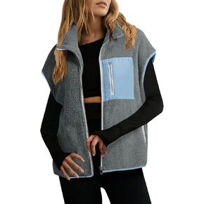Fleece Jacket Women Fall Winter Sherpa Vest Zip Up Sleeveless Warm Fuzzy Jackets with Pockets Furry Outerwear Coats in Kuwait