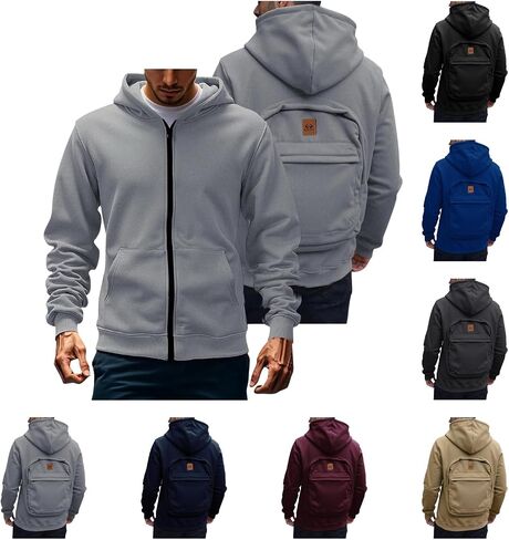 Backpack Hoodies for Men Zip Up Fleece Sweatshirt Long Sleeve Thick Warm Winter Sweatshirts Solid Casual Travel Coat in Saudi Arabia