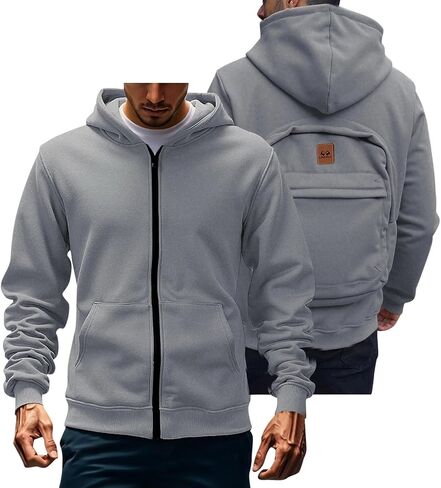 Backpack Hoodies for Men Zip Up Fleece Sweatshirt Long Sleeve Thick Warm Winter Sweatshirts Solid Casual Travel Coat in Saudi Arabia